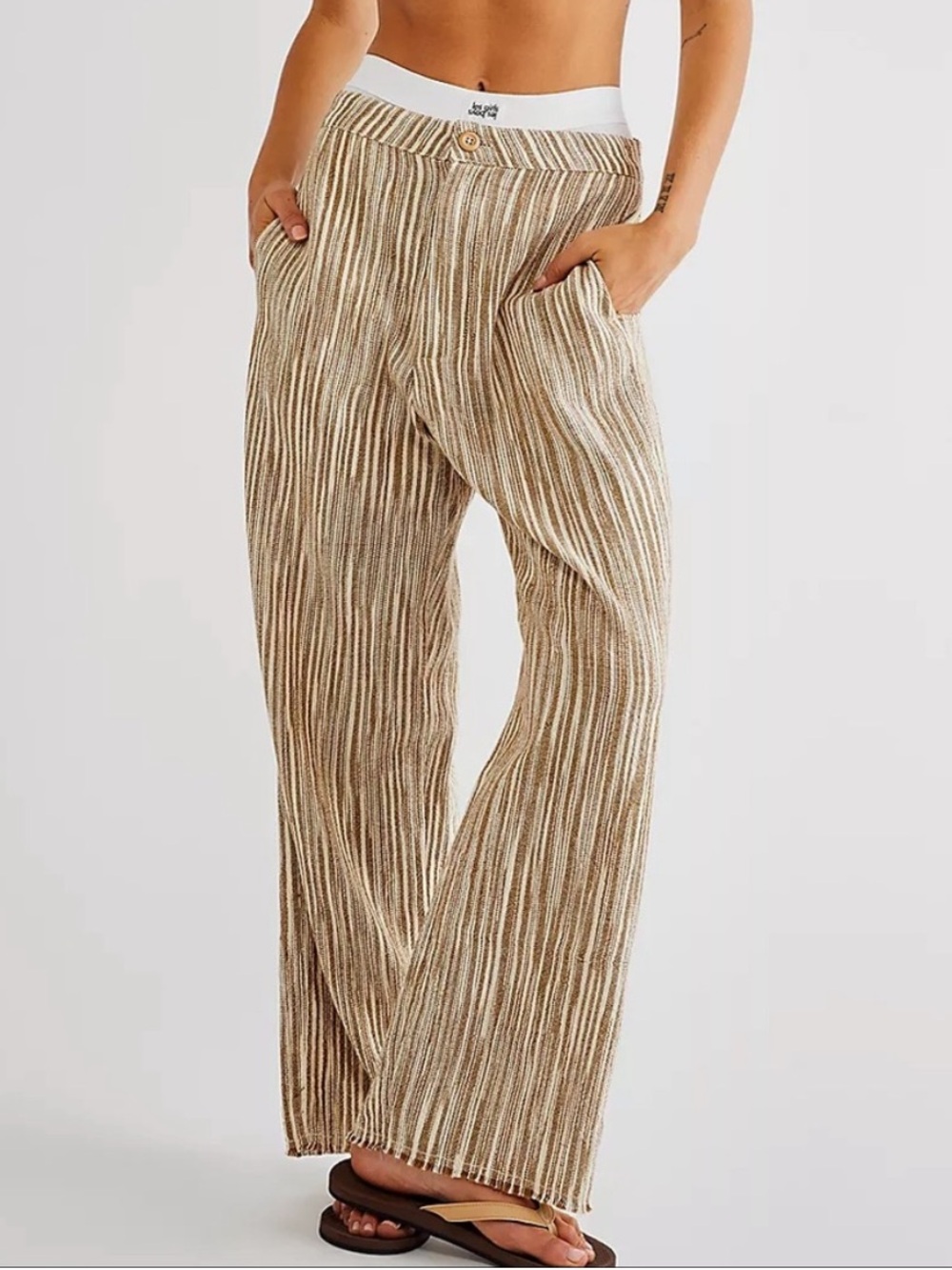 Free People Marta Yarn Dye 100% Cotton Fringe Hem Beachy Gauze Trousers 6